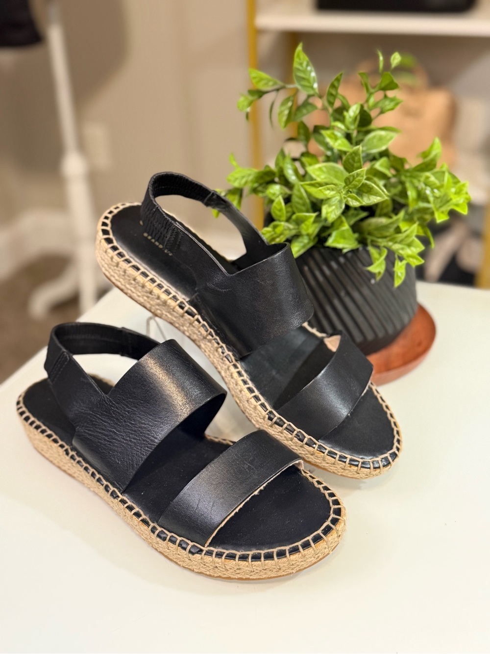 Cole Haan Cloudfeel Tilden Espadrille Sandals Black Leather Size 8